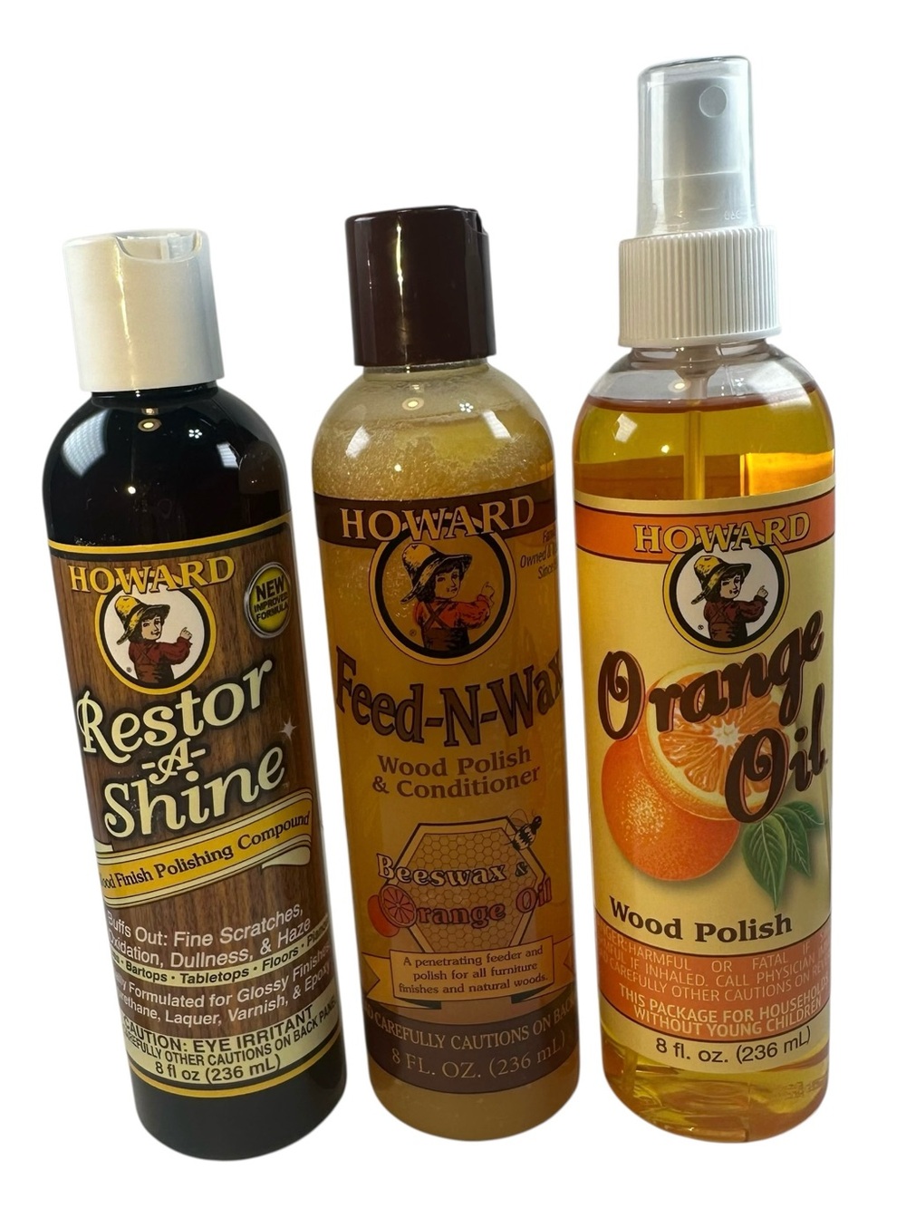 Howard Furniture Care Kit Restor-A-Shine Feed-N-Wax Orange Oil Set